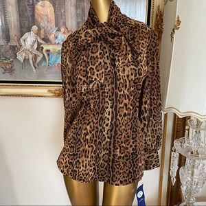 Diane Gilman DG2 Leopard Bow Blouse